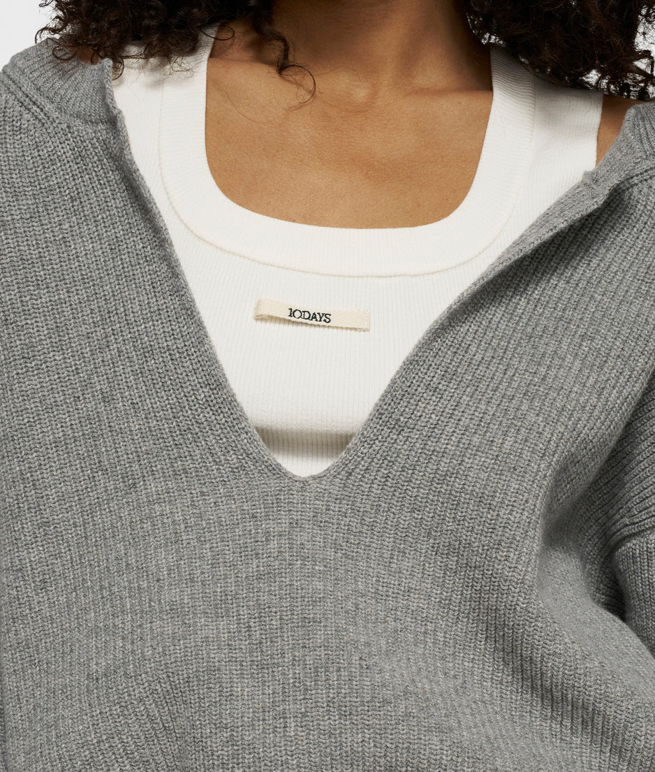 v-neck knit sweater cashmere | light grey melee