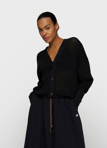 v-neck cardigan mesh | black