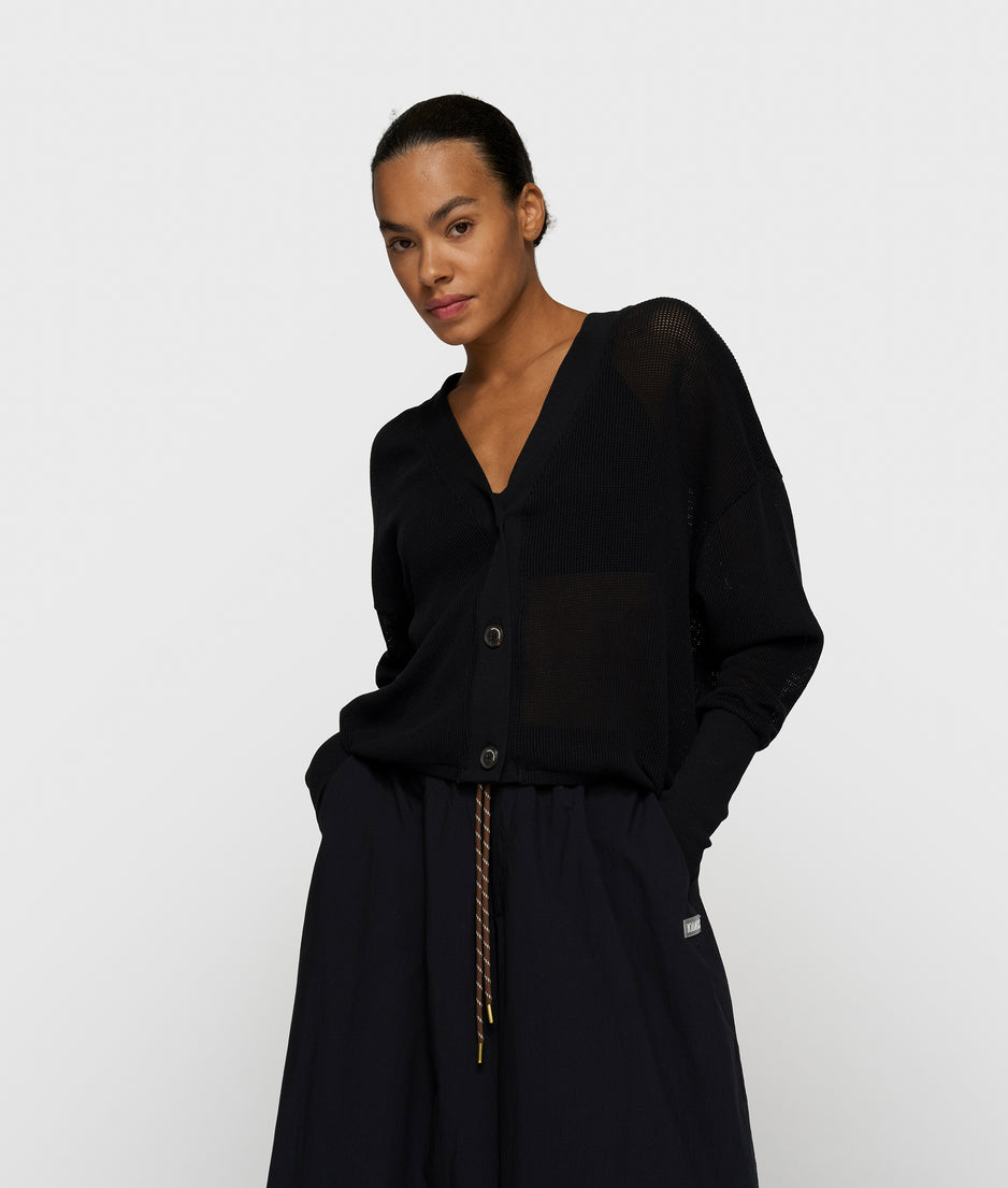 v-neck cardigan mesh | black