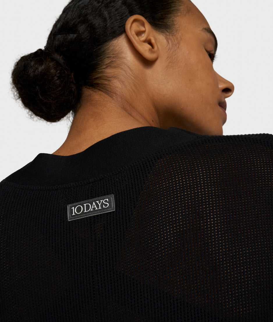 v-neck cardigan mesh | black