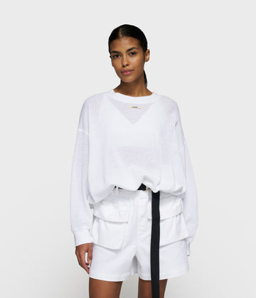 mesh baseball sweater gathering | white