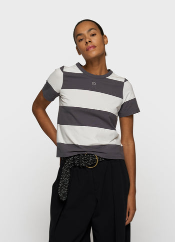petite tee stripes | white/brownish grey