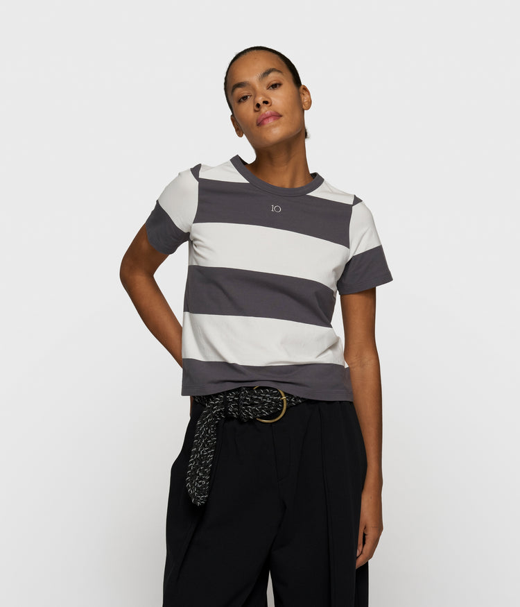 petite tee stripes | white/brownish grey