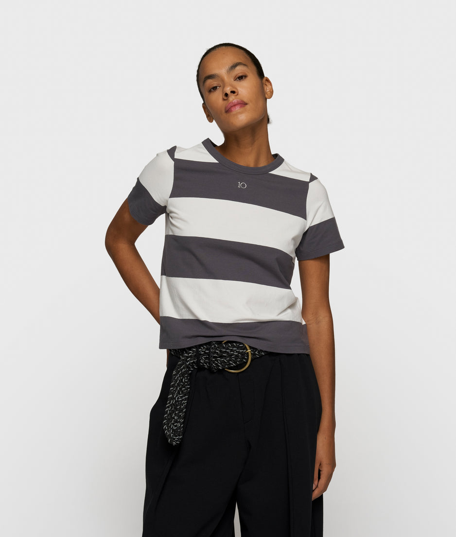 petite tee stripes | white/brownish grey