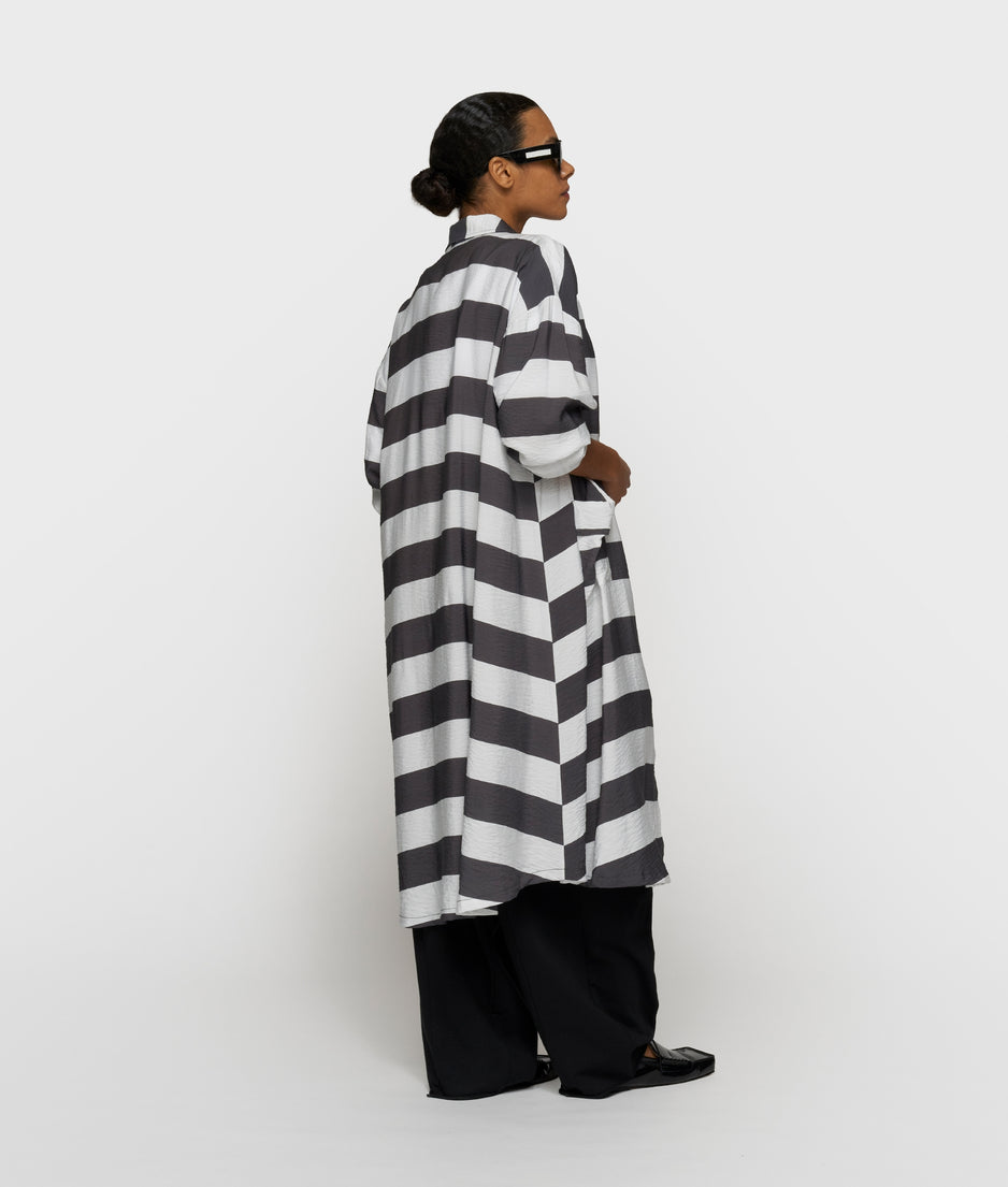a-line dress stripes | white/brownish grey