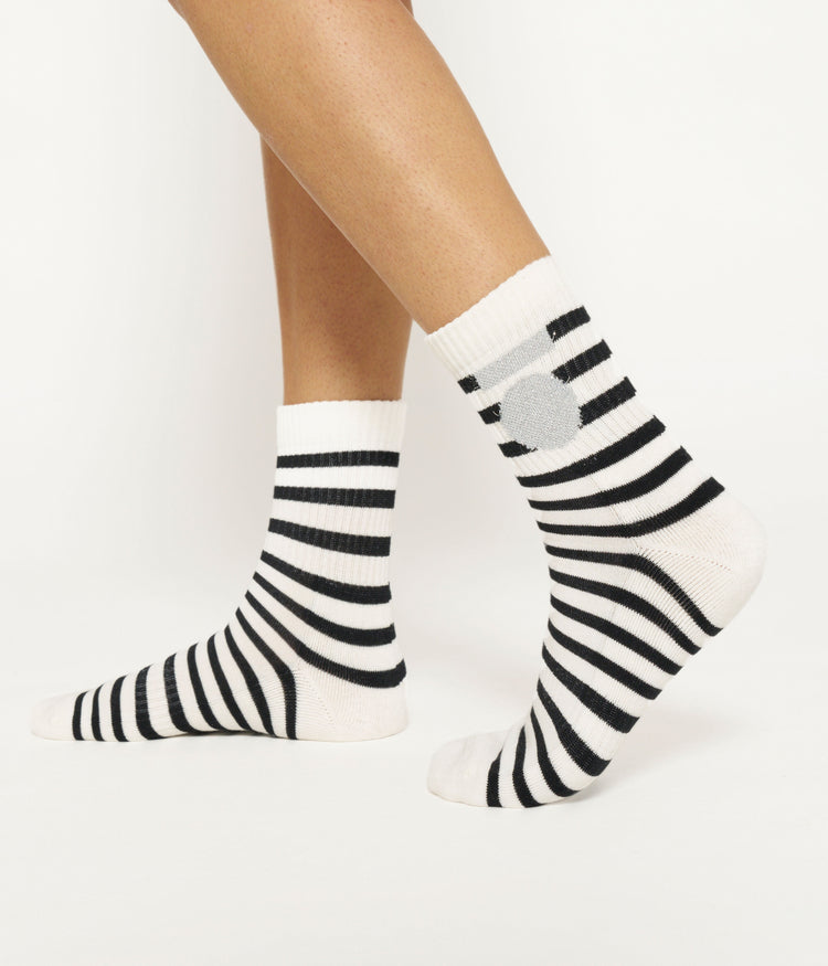 short socks stripes | ecru/black