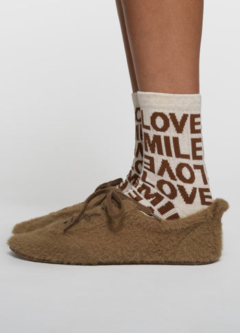 socks all-over smile love | soft white melee