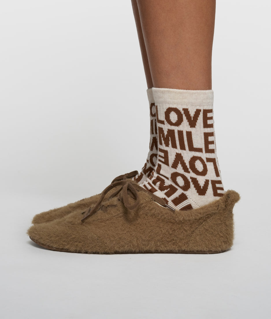 socks all-over smile love | soft white melee
