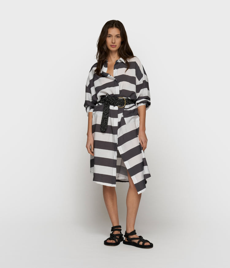 a-line dress stripes | white/brownish grey
