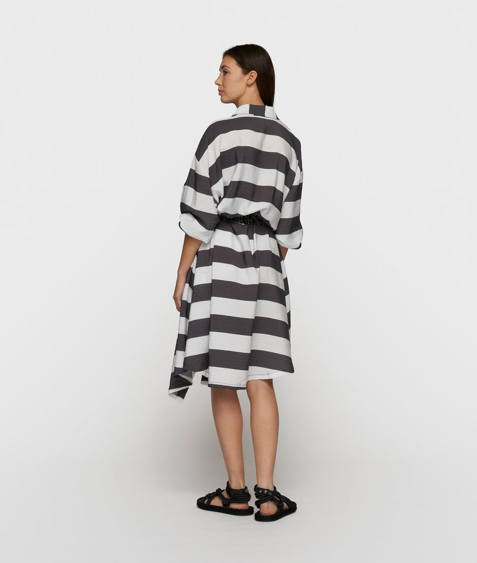 a-line dress stripes | white/brownish grey