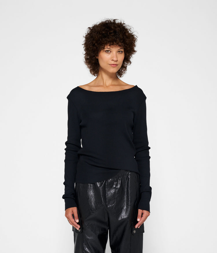 soft rib boatneck tee | black