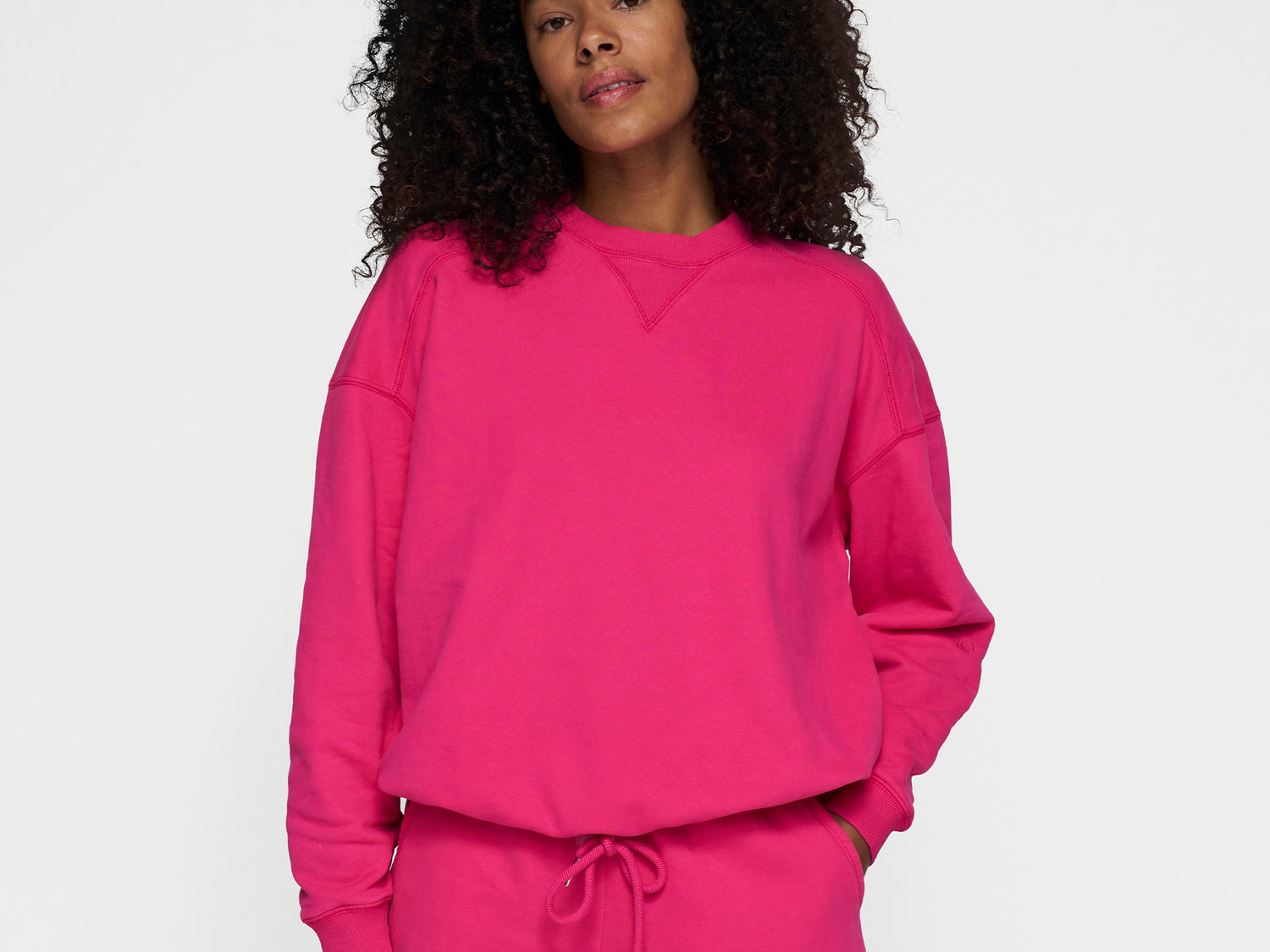 cord sweater | neon pink
