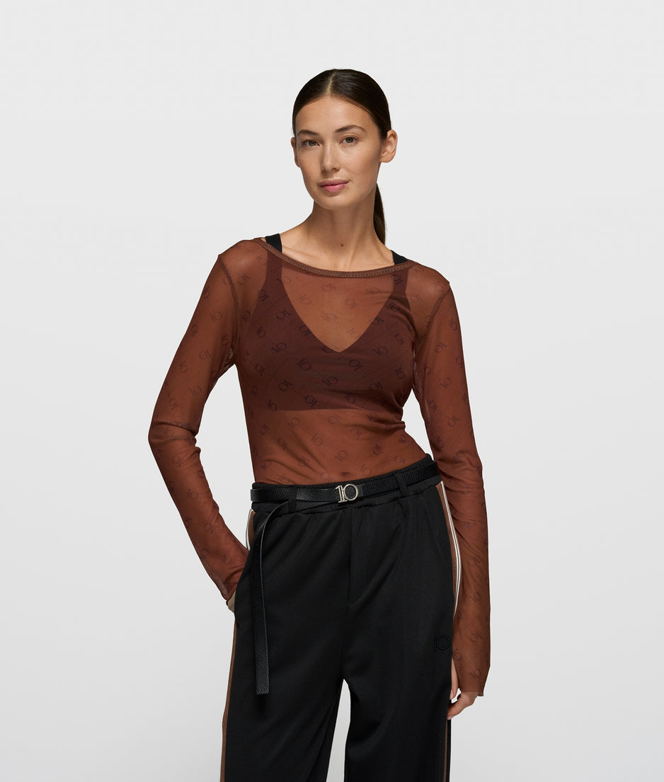 mesh long sleeve monogram | dark truffle