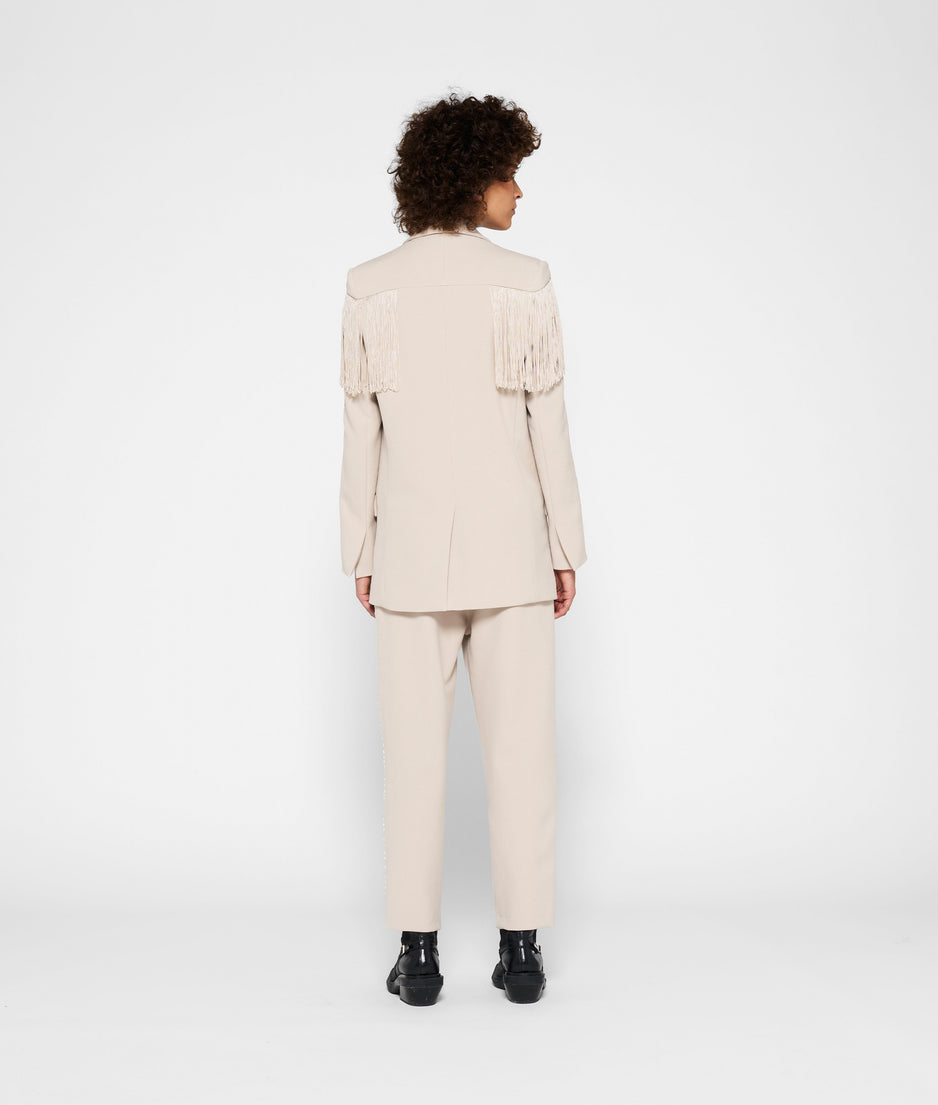 crepe blazer fringe | light safari