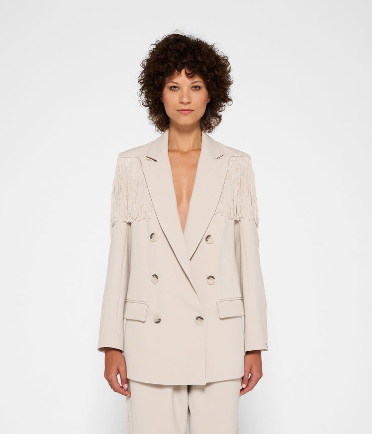 crepe blazer fringe | light safari