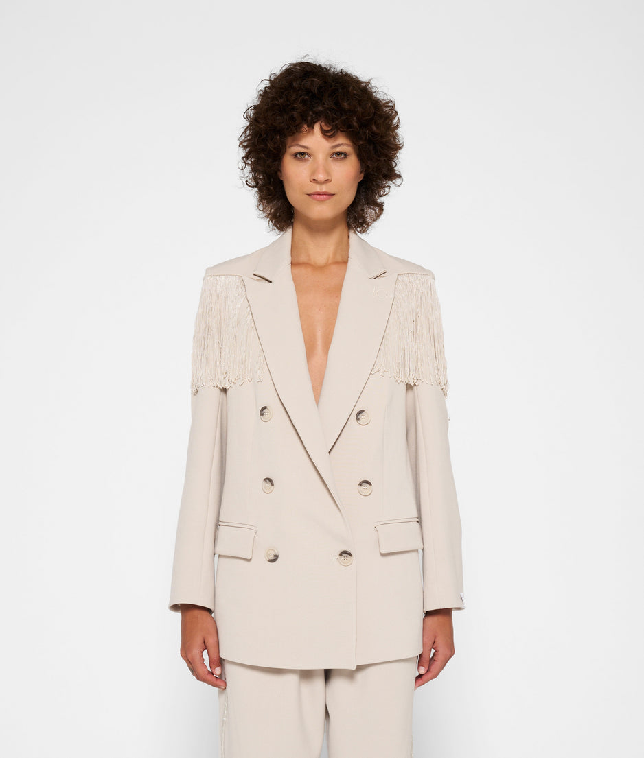 crepe blazer fringe | light safari