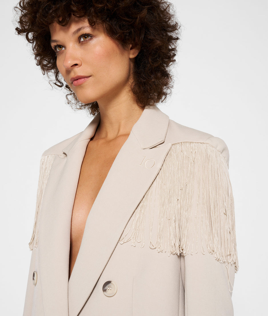crepe blazer fringe | light safari