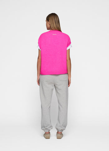 knit gilet | neon pink
