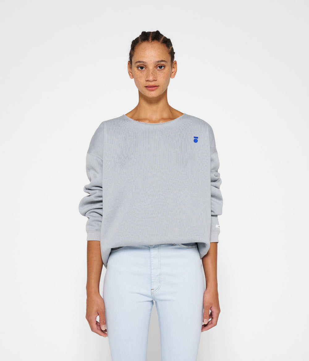 raw edge statement sweater | storm blue