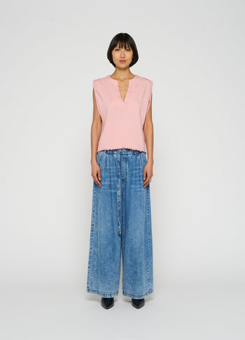 v-neck top fleece | dusty peach