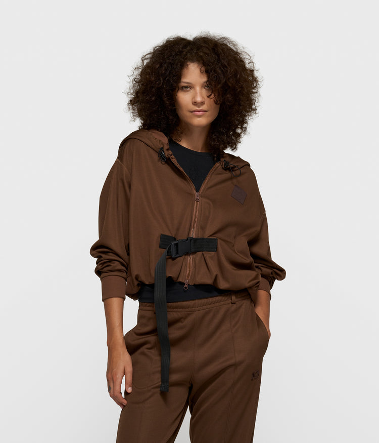 belted zip hoodie | dark truffle
