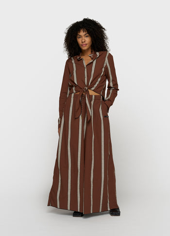wide leg pants stripes | deep brown