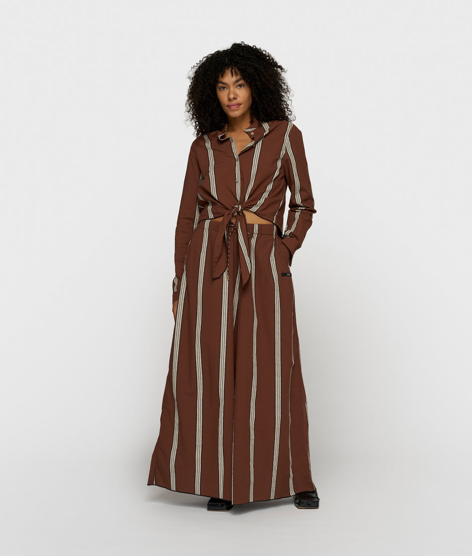 wide leg pants stripes | deep brown