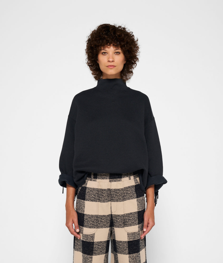 high neck sweater fringe | black