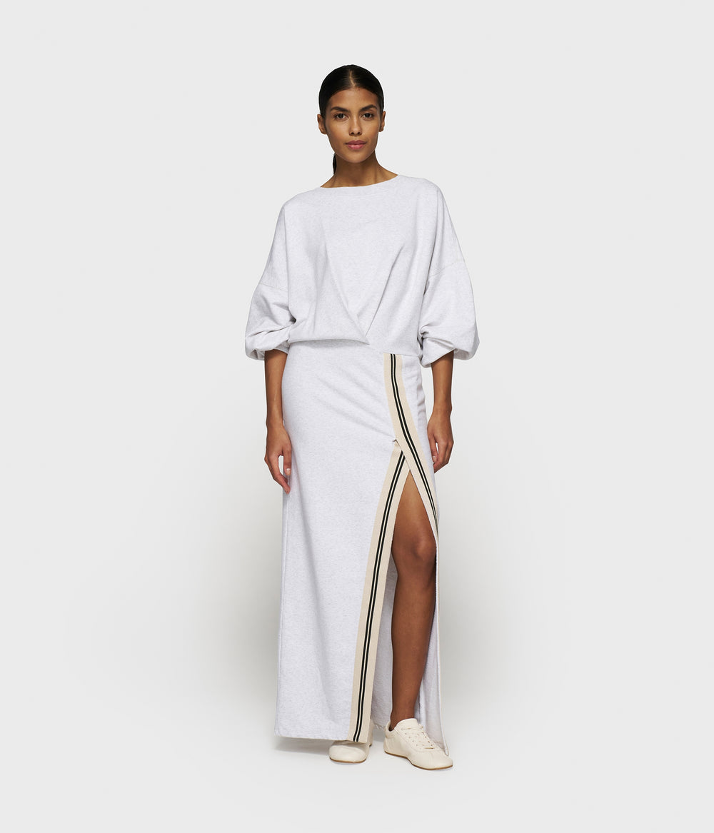 long wrap dress gathering | white grey melee