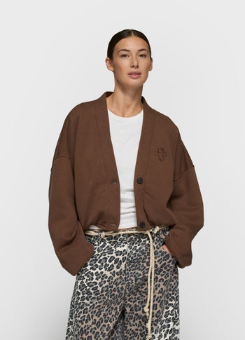 cropped baseball cardigan | dark truffle