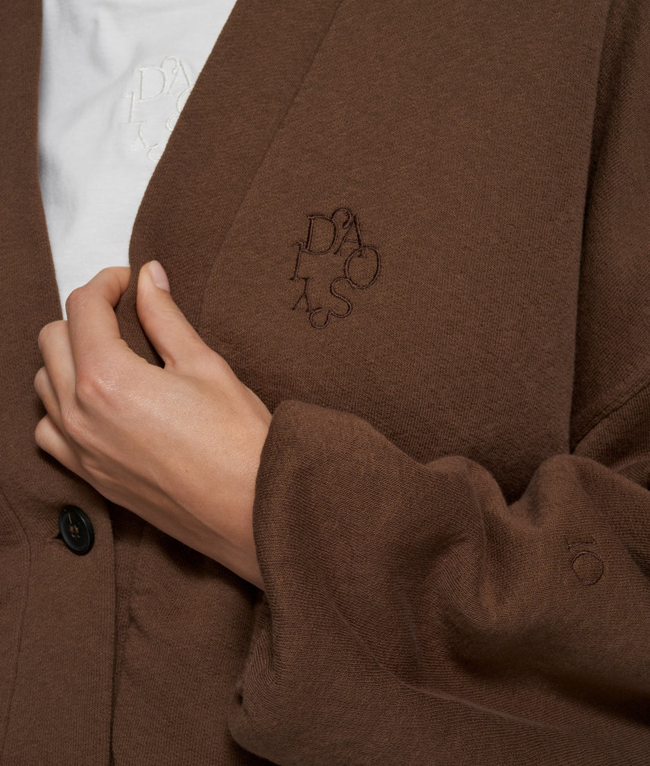 cropped baseball cardigan | dark truffle