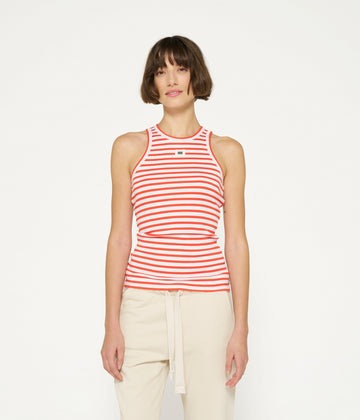 tank top rib stripes | white/poppy red