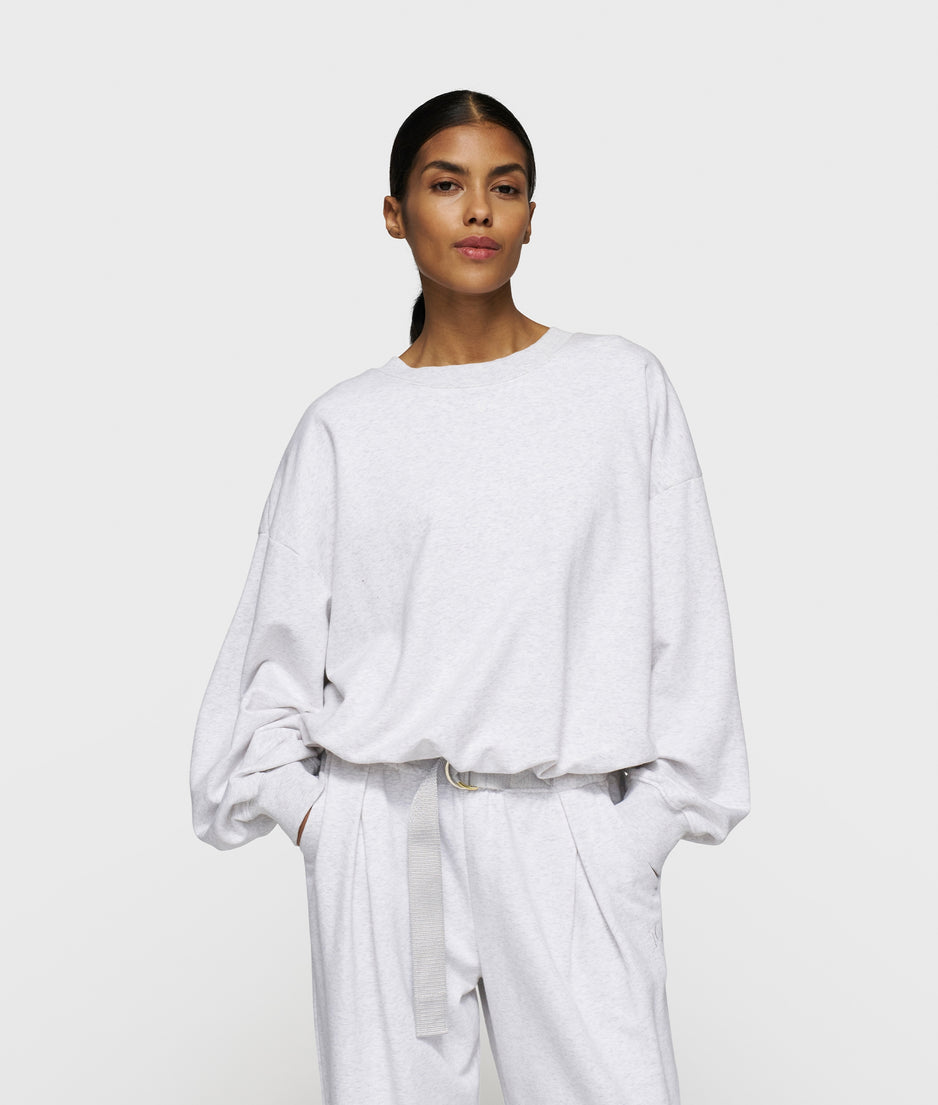 pleated sweater back stamp | white grey melee