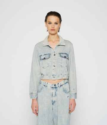 washed cropped jacket | blue denim