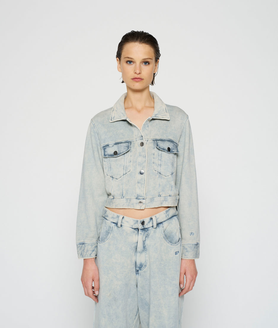 washed cropped jacket | blue denim