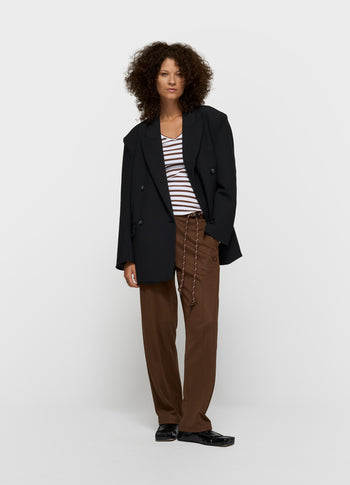 v-neck ballet top stripes | white/dark truffle