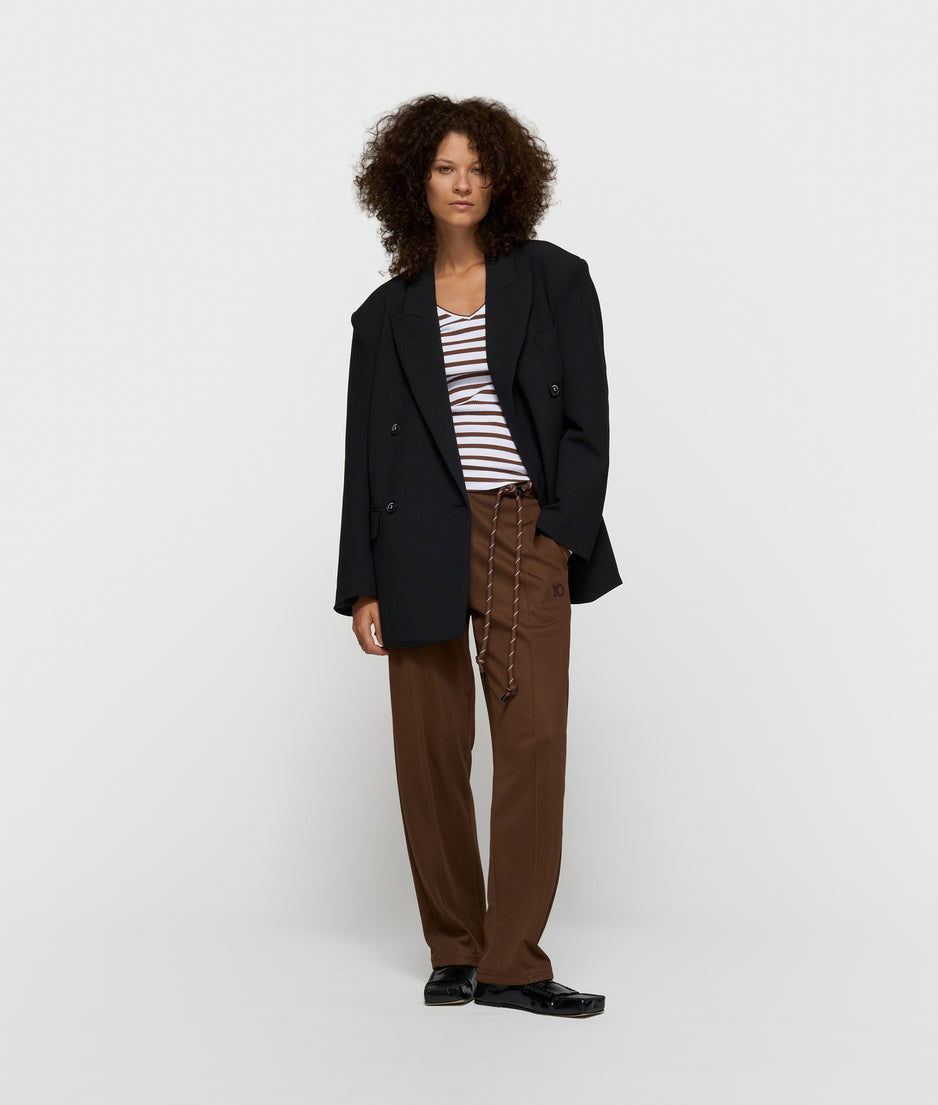 v-neck ballet top stripes | white/dark truffle