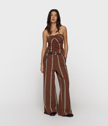 wide leg jogger stripes | deep brown