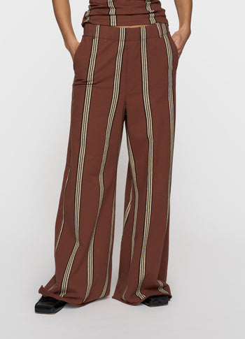 wide leg jogger stripes | deep brown