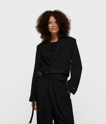 belted blazer crepe | black