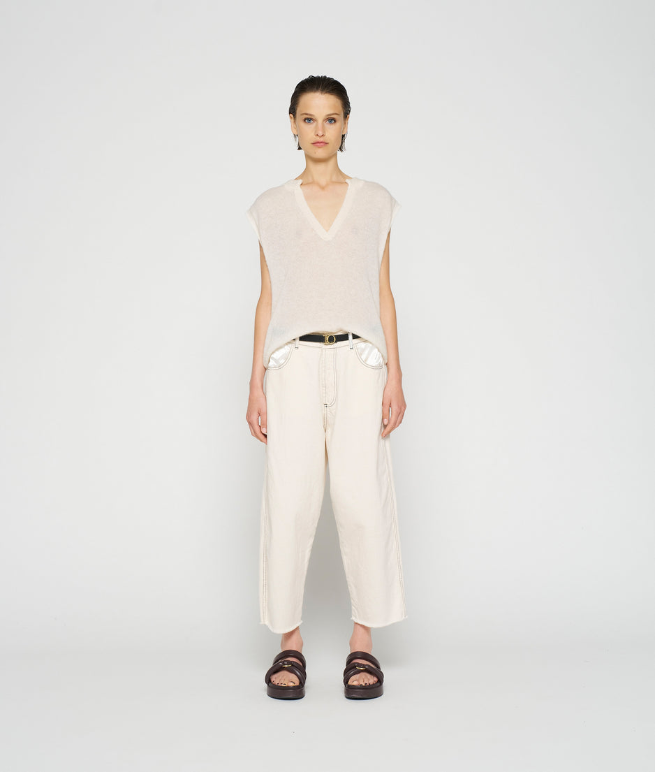 v-neck top knit | ecru