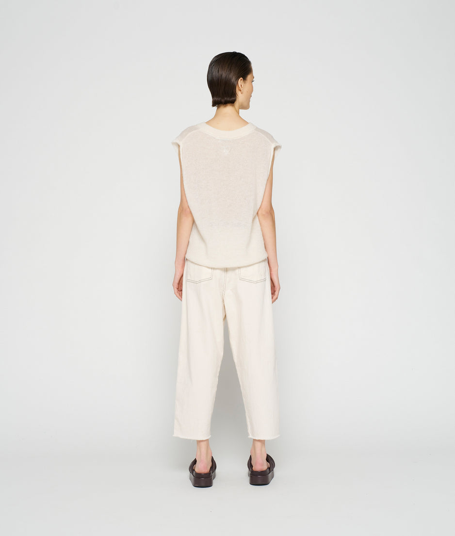 v-neck top knit | ecru