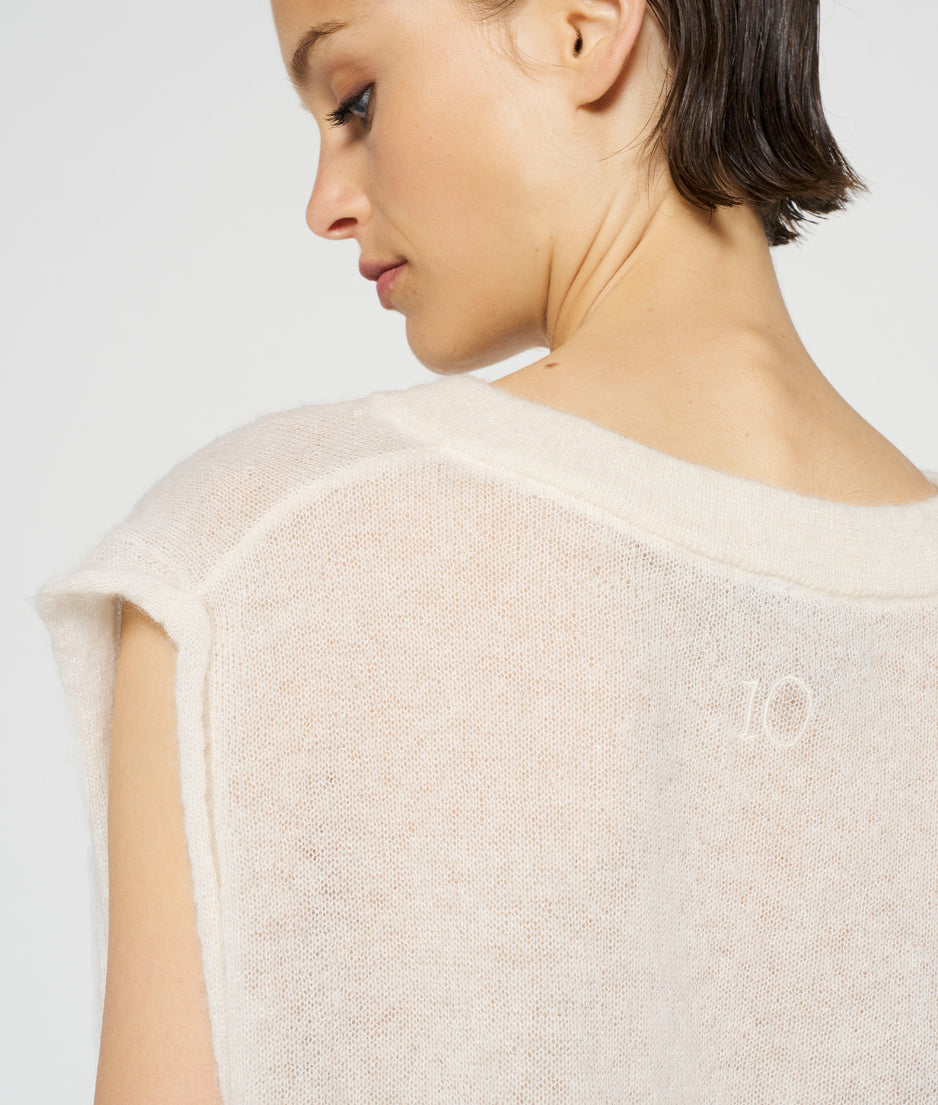 v-neck top knit | ecru