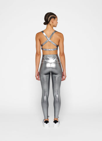 shiny sporty bra | silver