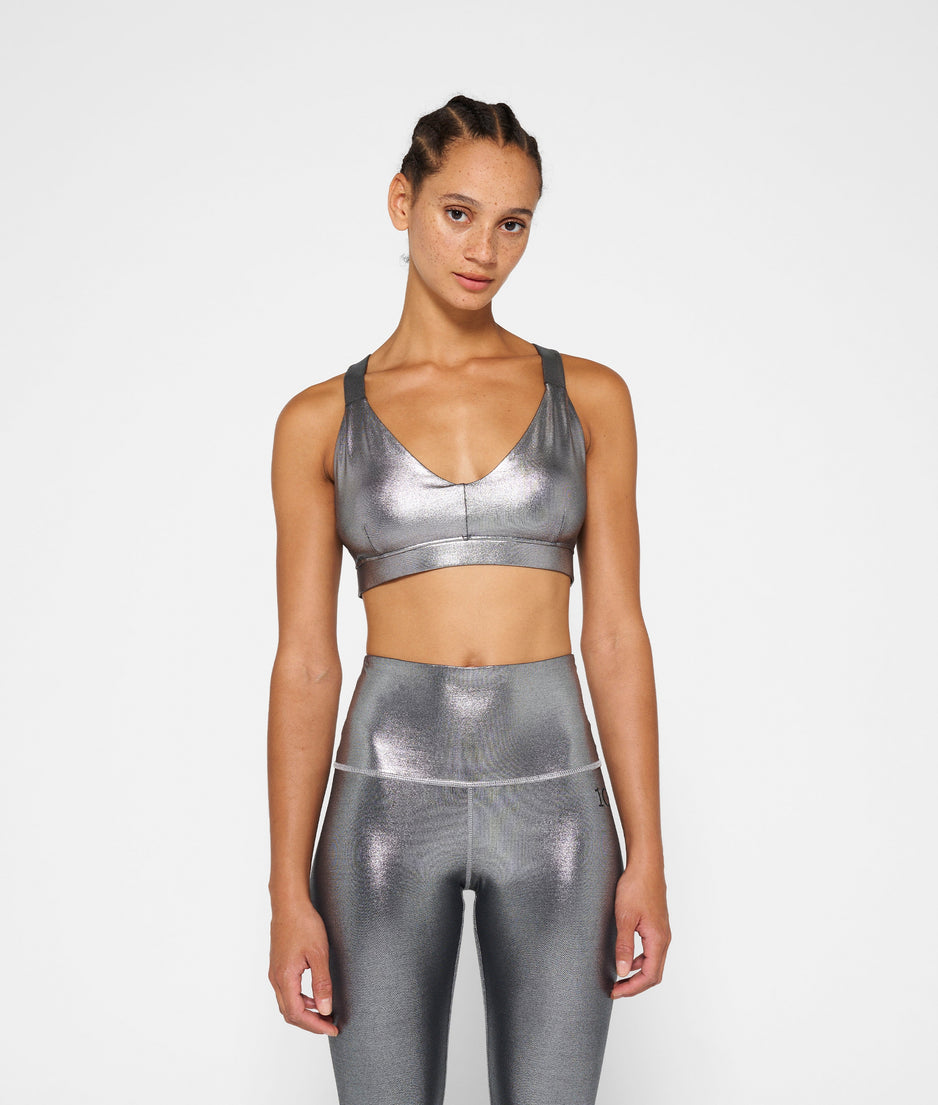 shiny yoga leggings | silver