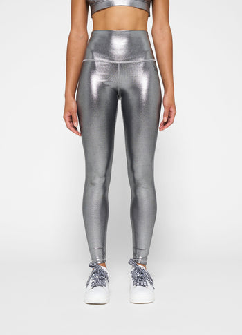 shiny yoga leggings | silver