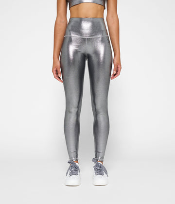 shiny yoga leggings | silver