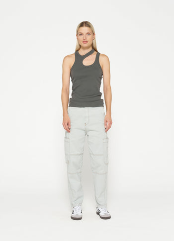 cut out tank top rib | oil grey