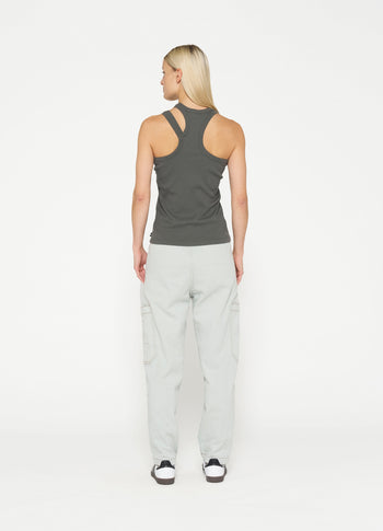 cut out tank top rib | oil grey