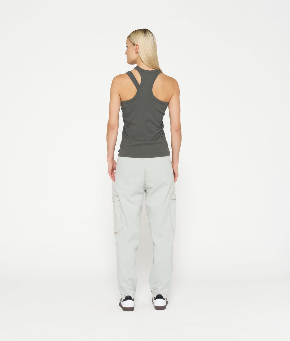 cut out tank top rib | oil grey